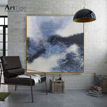 Load image into Gallery viewer, Blue And Black White Abstract Painting Minimalist Art Qp095