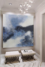 Load image into Gallery viewer, Blue And Black White Abstract Painting Minimalist Art Qp095