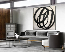 Load image into Gallery viewer, Circle Black and White Abstract Painting on Canvas Living Room Art Kp037