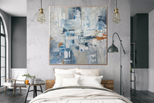 Load image into Gallery viewer, Blue Abstract Painting Canvas Original White Abstract Art Qp076