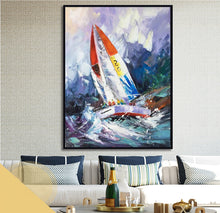 Load image into Gallery viewer, Sailboat Painting on Canvas Nautical Painting Purple Painting Op017