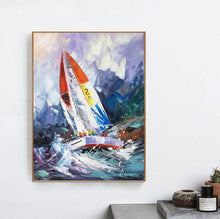 Load image into Gallery viewer, Sailboat Painting on Canvas Nautical Painting Purple Painting Op017