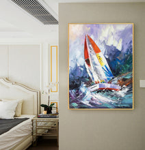 Load image into Gallery viewer, Sailboat Painting on Canvas Nautical Painting Purple Painting Op017