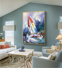 Load image into Gallery viewer, Sailboat Painting on Canvas Nautical Painting Purple Painting Op017