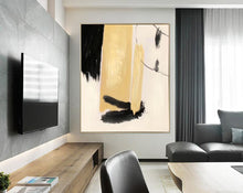 Load image into Gallery viewer, Black White Beige Modern Abstract Painting on Canvas Cp033