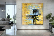 Load image into Gallery viewer, Yellow Blue Black Abstract Painting Oversized Wall Art Op091