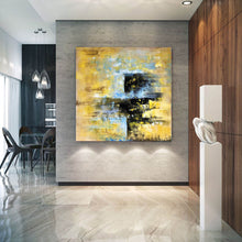 Load image into Gallery viewer, Yellow Blue Black Abstract Painting Oversized Wall Art Op091