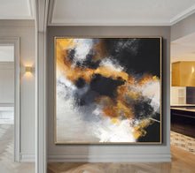 Load image into Gallery viewer, Yellow Black White Abstract Art Original Artwork Cloud Painting Op042