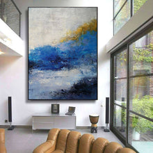 Load image into Gallery viewer, Blue White Gold Original Abstract Painting Modern Canvas Art Op098