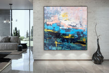 Load image into Gallery viewer, Blue Pink White Abstract Canvas Painting Original Xl Abstract Painting Qp019