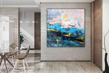 Load image into Gallery viewer, Blue Pink White Abstract Canvas Painting Original Xl Abstract Painting Qp019