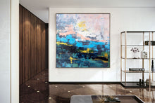 Load image into Gallery viewer, Blue Pink White Abstract Canvas Painting Original Xl Abstract Painting Qp019