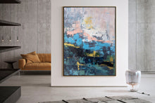 Load image into Gallery viewer, Blue Pink White Abstract Canvas Painting Original Xl Abstract Painting Qp019