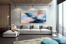 Load image into Gallery viewer, Blue Pink And White Abstract Painting Huge Art Qp020