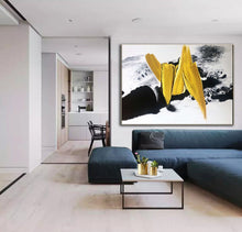 Load image into Gallery viewer, Black And White Gold Oversized Abstract Painting Original Art Cp031