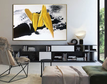 Load image into Gallery viewer, Black And White Gold Oversized Abstract Painting Original Art Cp031