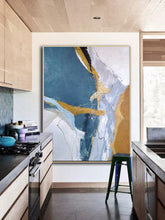 Load image into Gallery viewer, 40x60 Canvas Art Gold Blue Abstract Painting Big Bp098