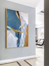 Load image into Gallery viewer, 40x60 Canvas Art Gold Blue Abstract Painting Big Bp098