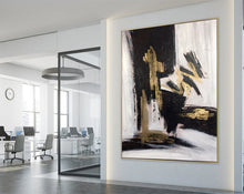 Load image into Gallery viewer, Gold and Black Abstract Painting Gold Leaf Canvas Painting Kp032