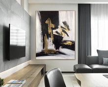 Load image into Gallery viewer, Gold and Black Abstract Painting Gold Leaf Canvas Painting Kp032