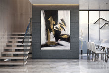 Load image into Gallery viewer, Gold and Black Abstract Painting Gold Leaf Canvas Painting Kp032