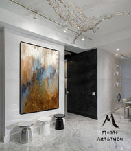 Load image into Gallery viewer, Large Blue Painting Gold Abstract Art Oversized Artwork for Living Room NP050