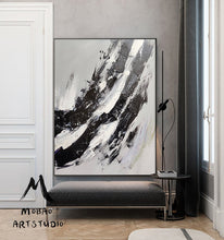 Load image into Gallery viewer, Gray White Painting Black Painting,Oversized Black and White Art BL017
