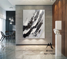 Load image into Gallery viewer, Gray White Painting Black Painting,Oversized Black and White Art BL017