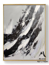 Load image into Gallery viewer, Gray White Painting Black Painting,Oversized Black and White Art BL017