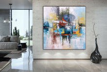 Load image into Gallery viewer, Blue White Orange Palette Knife Artwork Original Abstract Painting Fp093