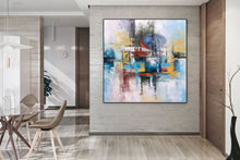 Load image into Gallery viewer, Blue White Orange Palette Knife Artwork Original Abstract Painting Fp093