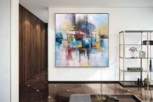 Load image into Gallery viewer, Blue White Orange Palette Knife Artwork Original Abstract Painting Fp093