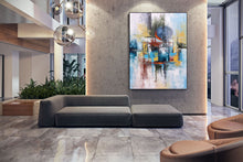 Load image into Gallery viewer, Blue White Orange Palette Knife Artwork Original Abstract Painting Fp093