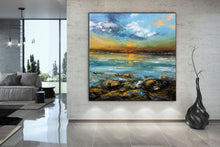 Load image into Gallery viewer, Blue Yellow Sea Palette Knife Painting Original Landscape Painting Fp049