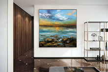 Load image into Gallery viewer, Blue Yellow Sea Palette Knife Painting Original Landscape Painting Fp049