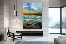 Load image into Gallery viewer, Blue Yellow Sea Palette Knife Painting Original Landscape Painting Fp049
