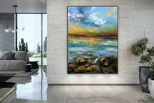 Load image into Gallery viewer, Blue Yellow Sea Palette Knife Painting Original Landscape Painting Fp049