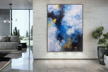 Load image into Gallery viewer, Blue White Gold Contemporary Art Office Oversize Artworks Qp030