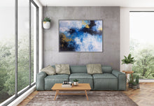 Load image into Gallery viewer, Blue White Gold Contemporary Art Office Oversize Artworks Qp030