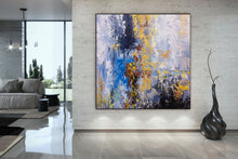 Load image into Gallery viewer, Blue Purple Yellow Abstract Painting on Canvas Sofa Size Wall Art Fp080