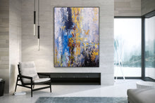 Load image into Gallery viewer, Blue Purple Yellow Abstract Painting on Canvas Sofa Size Wall Art Fp080