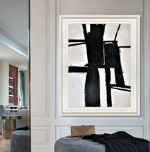Load image into Gallery viewer, Black and White Wall Art Oversized Abstract Painting on Canvas Op043