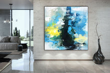 Load image into Gallery viewer, Blue White Yellow Abstract Painting on Canvas Knife Painting Qp004