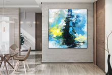 Load image into Gallery viewer, Blue White Yellow Abstract Painting on Canvas Knife Painting Qp004