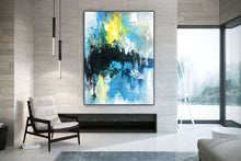 Load image into Gallery viewer, Blue White Yellow Abstract Painting on Canvas Knife Painting Qp004