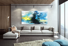 Load image into Gallery viewer, Blue White Yellow Abstract Painting on Canvas Knife Painting Qp004