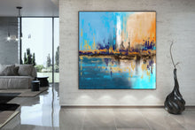 Load image into Gallery viewer, Blue Yellow Beige Palette Knife Artwork Original Abstract Painting Qp039