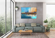 Load image into Gallery viewer, Blue Yellow Beige Palette Knife Artwork Original Abstract Painting Qp039