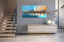 Load image into Gallery viewer, Blue Yellow Beige Palette Knife Artwork Original Abstract Painting Qp039