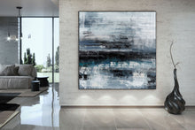 Load image into Gallery viewer, Black Blue Gray Wall Art Textured Abstract Painting Contemporary Art Fp098